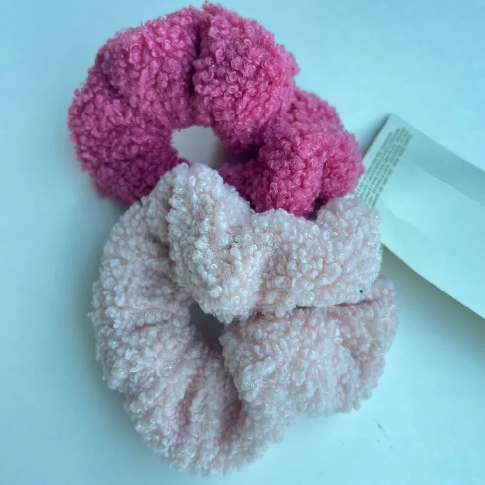 Nordstrom Girls Seasonal Style Fleece Teddy Fuzzy Scrunchies 4-pack Brown Pink
